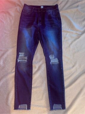 Source Unknown Dark Blue Distressed Women Jeans